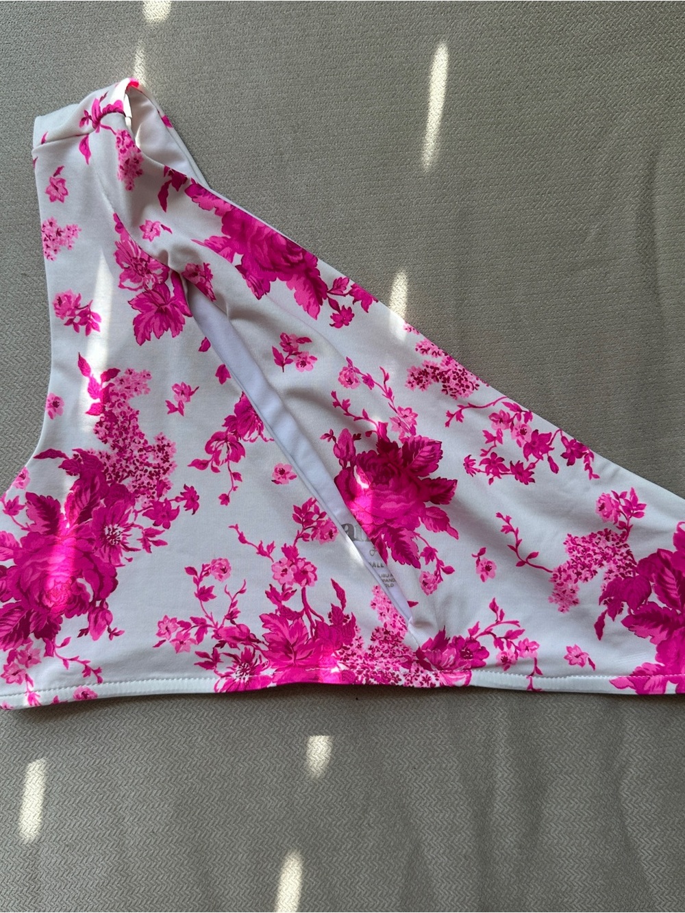 Frankie's Bikinis White & Hot Pink Floral One-Shoulder Bikini Top